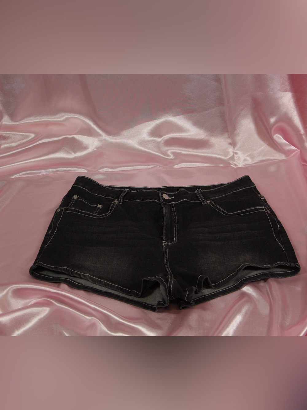 Black Denim Shorts with Winged Skull Embroidery - Picture 2 of 2